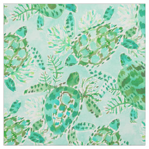 SCHILDKRÖTE-FLOSS Grün-Aqua-Aquarell Stoff