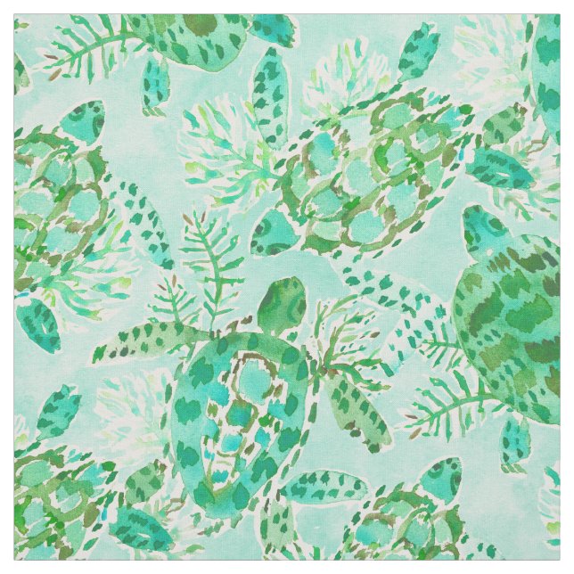 SCHILDKRÖTE-FLOSS Grün-Aqua-Aquarell Stoff (Muster)