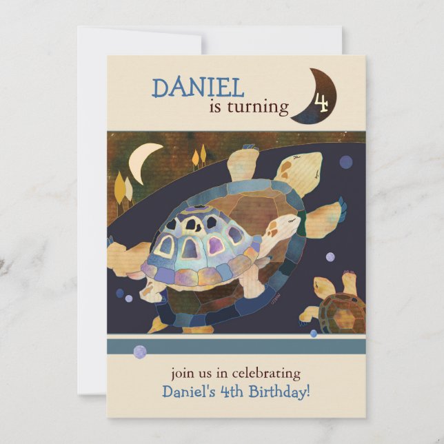 Schildkröte-Geburtstags-Party für Kinder Einladung (Vorderseite)