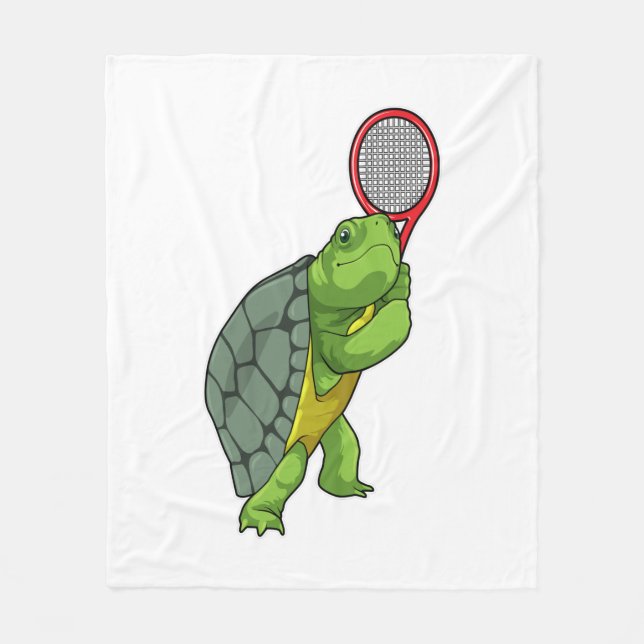 Schildkröte im Tennis mit Tennisschläger Fleecedecke (Vorderseite)