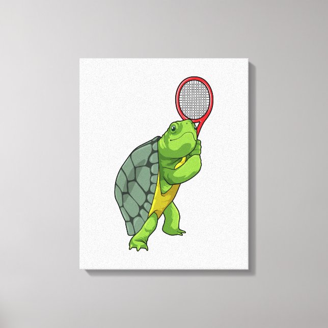 Schildkröte im Tennis mit Tennisschläger Leinwanddruck (Vorderseite)