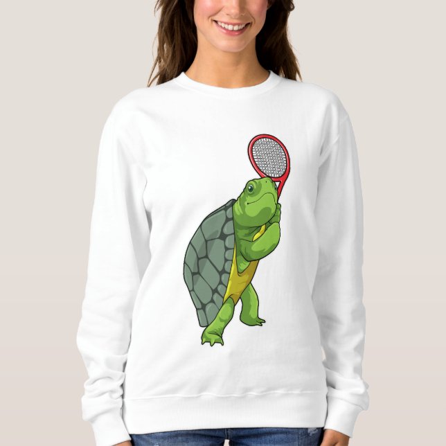 Schildkröte im Tennis mit Tennisschläger Sweatshirt (Vorderseite)