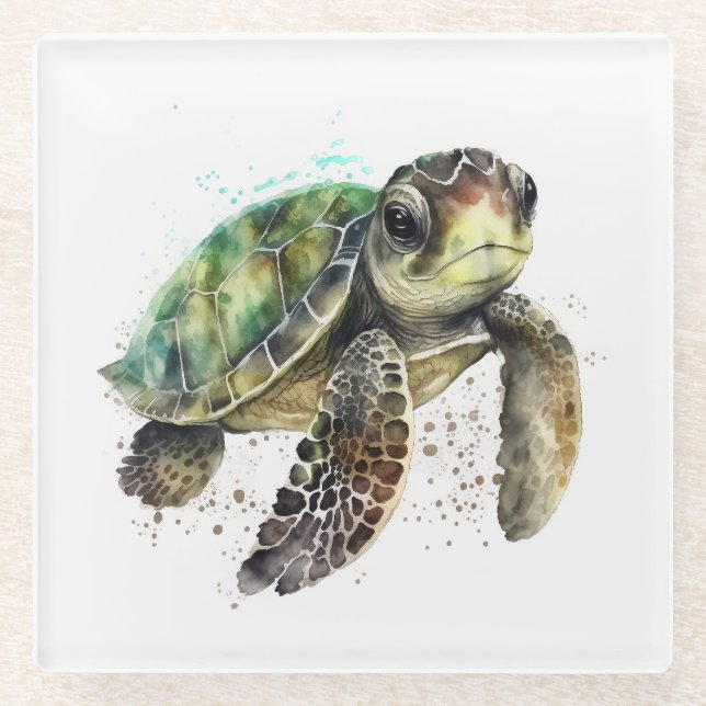 Schildkröte in Aquarellfarben Untersetzer (Vorderseite)