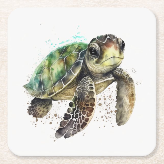 Schildkröte in Aquarellpapier Untersetzer (Vorderseite)