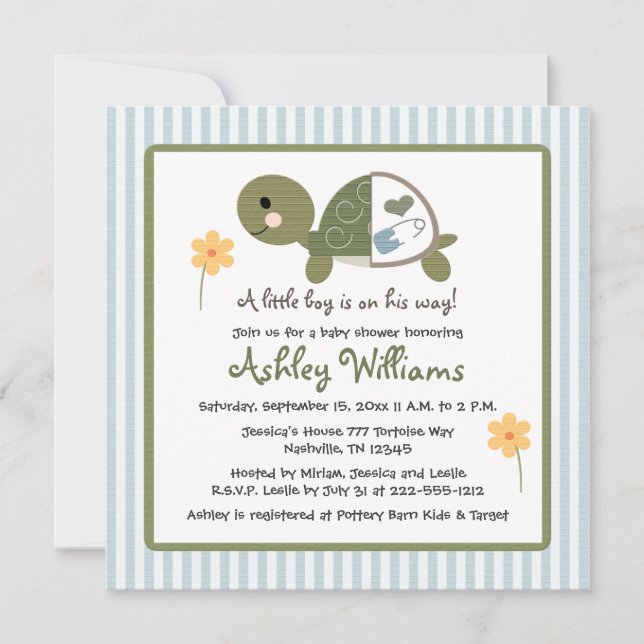 Schildkröte in den Windel-Babyparty-Einladungen Einladung (Vorderseite)