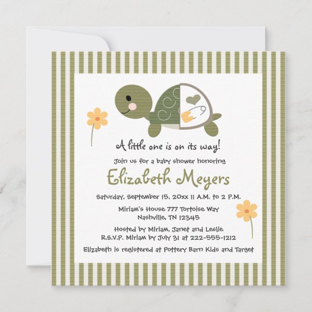 Schildkröte in Windeln Kinderdusche Einladungen Gr (Vorderseite)