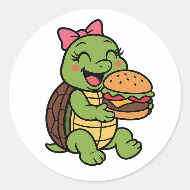 Schildkröte isst einen Burger Runder Aufkleber (Vorderseite)
