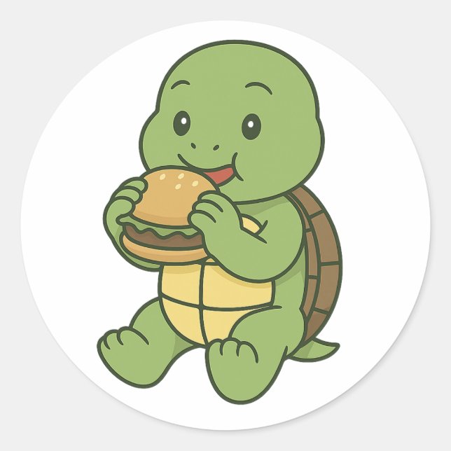Schildkröte isst einen Burger  Runder Aufkleber (Vorderseite)