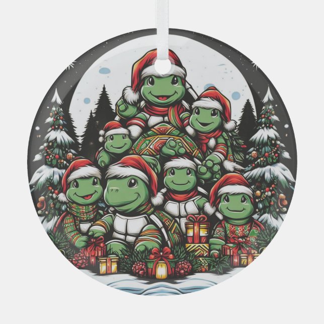 Schildkröte ist glücklich mit Weihnachtsgeschenken Ornament Aus Glas (Vorderseite)