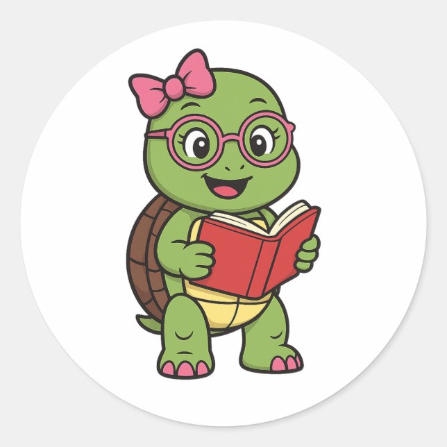 Schildkröte liest ein Buch Runder Aufkleber (Vorderseite)