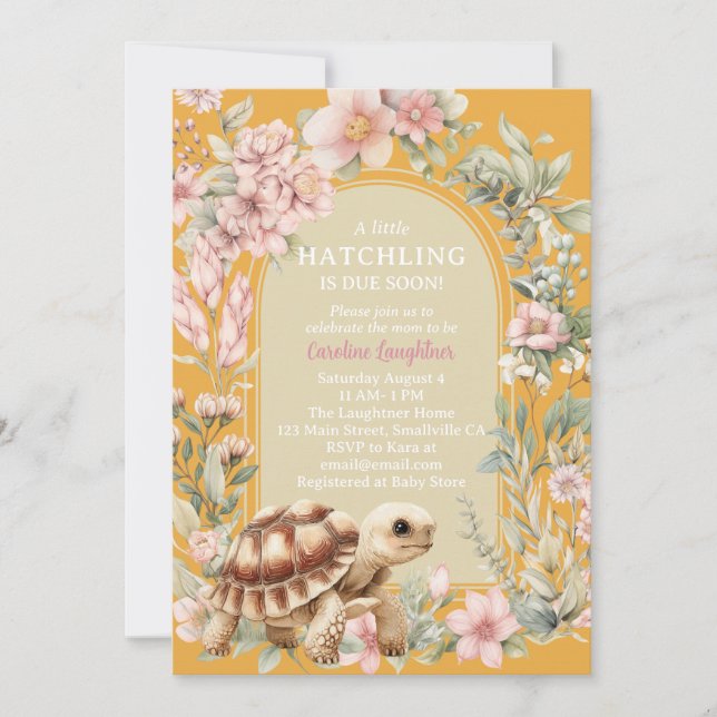 Schildkröte Mädchen Baby Shower Einladung (Vorderseite)