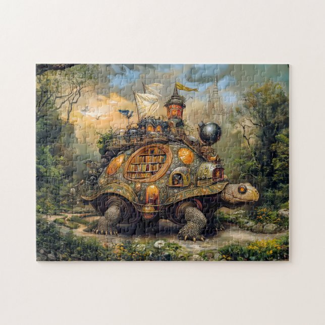 Schildkröte mit Bibliothek und Dachterrasse auf de Puzzle (Horizontal)