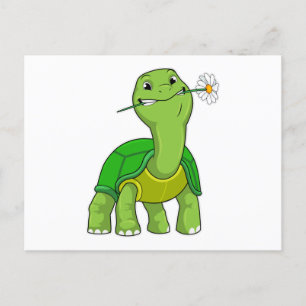 Schildkröte mit Blume Gänseblume Postkarte