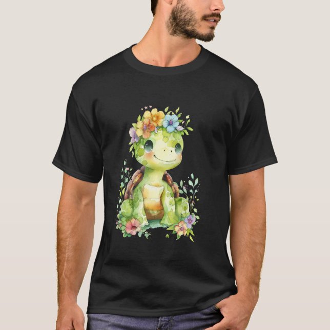Schildkröte mit Blume niedliche Schildkröten abges T-Shirt (Vorderseite)