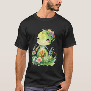 Schildkröte mit Blume niedliche Schildkröten abges T-Shirt