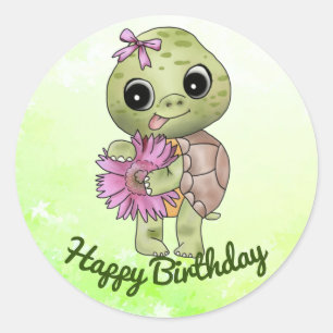 Schildkröte mit Blume Runder Aufkleber