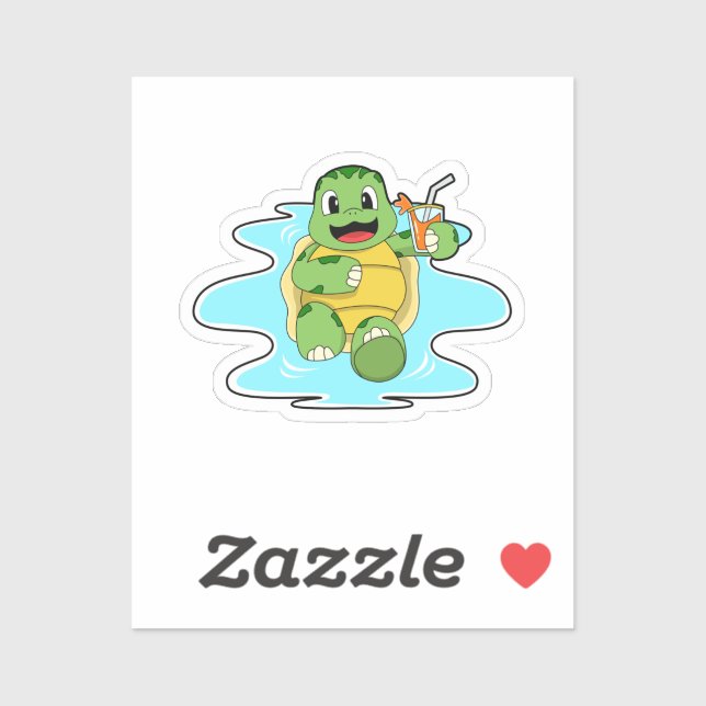 Schildkröte mit Drink in Wasser Aufkleber (Blatt)