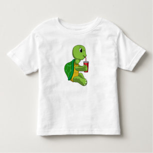 Schildkröte mit Drink Tasse mit Stroh Kleinkind T-shirt