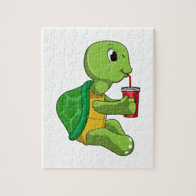 Schildkröte mit Drink Tasse mit Stroh Puzzle (Vertikal)