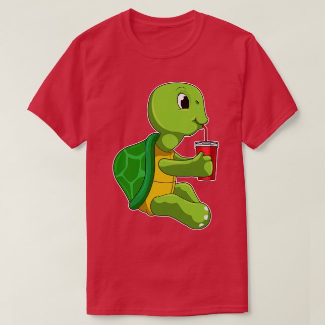 Schildkröte mit Drink Tasse mit Stroh T-Shirt (Design vorne)