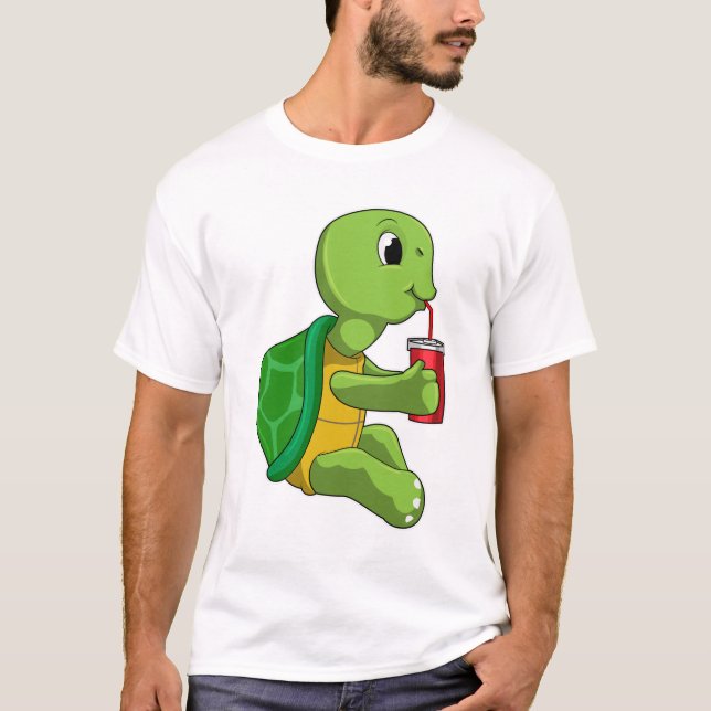 Schildkröte mit Drink Tasse mit Stroh T-Shirt (Vorderseite)