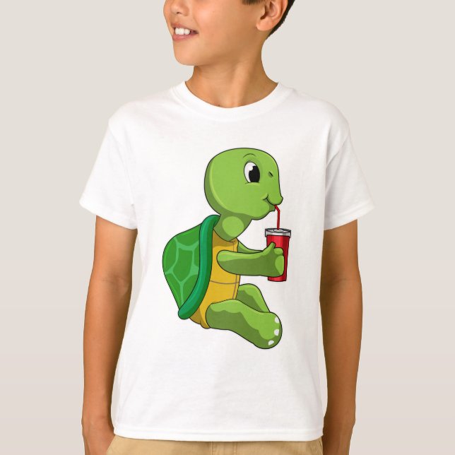 Schildkröte mit Drink Tasse mit Stroh T-Shirt (Vorderseite)