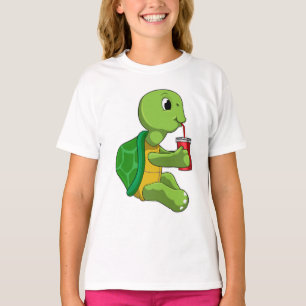 Schildkröte mit Drink Tasse mit Stroh T-Shirt