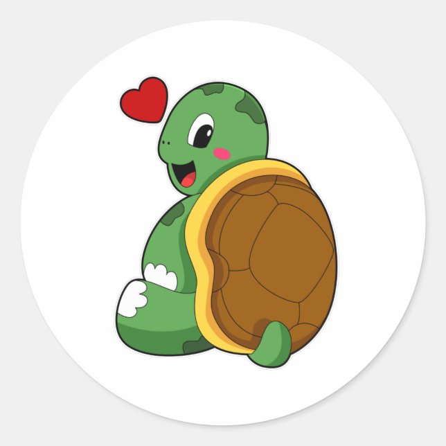 Schildkröte mit Herz Runder Aufkleber (Vorderseite)