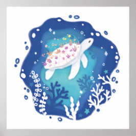 Schildkröte mit Korallen in Ocean Paper Art Illust Poster