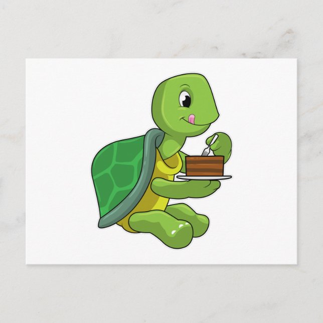Schildkröte mit Kuchen Postkarte (Vorderseite)