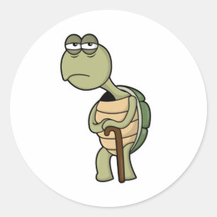 Schildkröte mit Muschel und Gehstock Runder Aufkleber