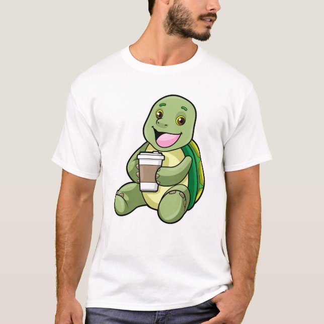 Schildkröte mit Muschel und Kaffee zum Mitnehmen T-Shirt (Vorderseite)