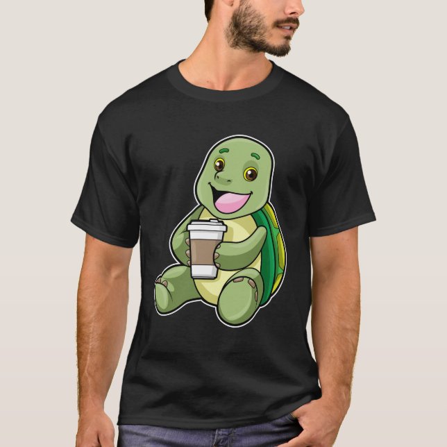 Schildkröte mit Muschel und Kaffee zum Mitnehmen T-Shirt (Vorderseite)