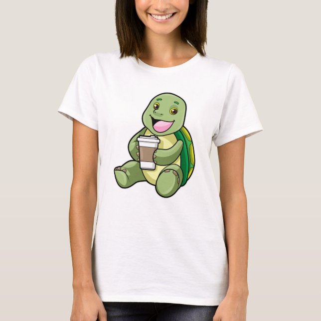 Schildkröte mit Muschel und Kaffee zum Mitnehmen T-Shirt (Vorderseite)