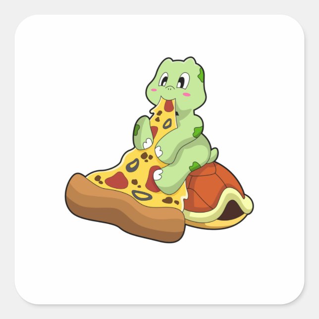 Schildkröte mit Pizza Quadratischer Aufkleber (Vorderseite)