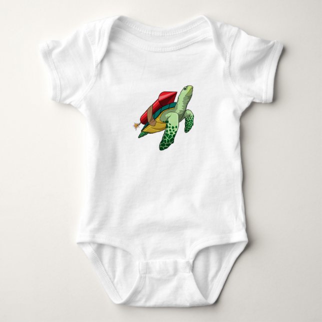 Schildkröte mit Rakete Baby Strampler (Vorderseite)