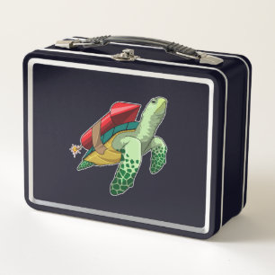 Schildkröte mit Rakete Metall Brotdose