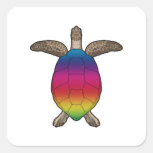 Schildkröte mit Regenbogenfarben Quadratischer Aufkleber