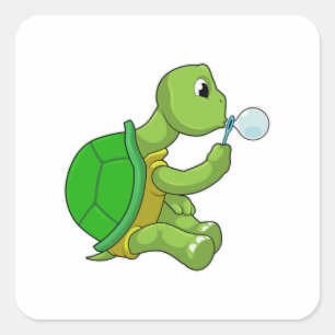 Schildkröte mit Seifenblasen Quadratischer Aufkleber