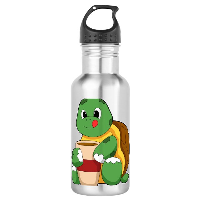 Schildkröte mit Tasse Kaffee Edelstahlflasche (Vorderseite)