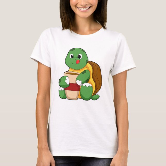 Schildkröte mit Tasse Kaffee T-Shirt (Vorderseite)