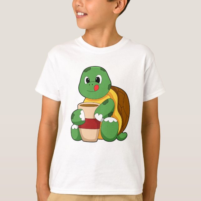 Schildkröte mit Tasse Kaffee T-Shirt (Vorderseite)