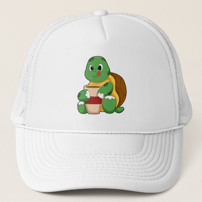 Schildkröte mit Tasse Kaffee Truckerkappe (Vorderseite)