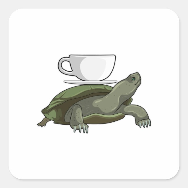 Schildkröte mit Teacup Quadratischer Aufkleber (Vorderseite)