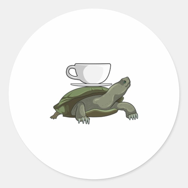 Schildkröte mit Teacup Runder Aufkleber (Vorderseite)