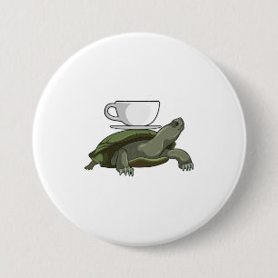 Schildkröte mit Teetasse Button