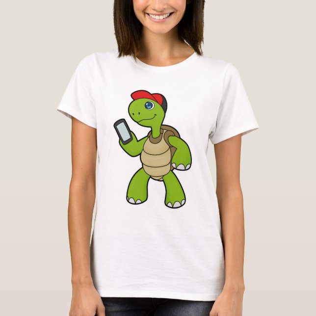 Schildkröte mit Telefon und Hut T-Shirt (Vorderseite)