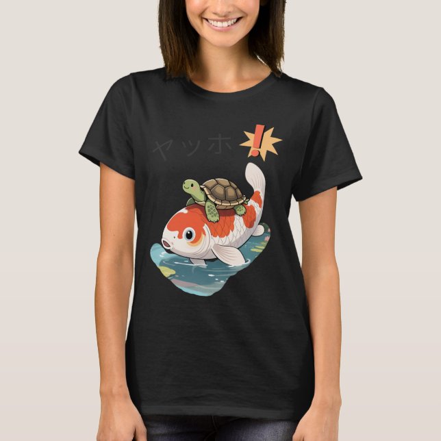 Schildkröte reitet Koi-Fisch T-Shirt (Vorderseite)