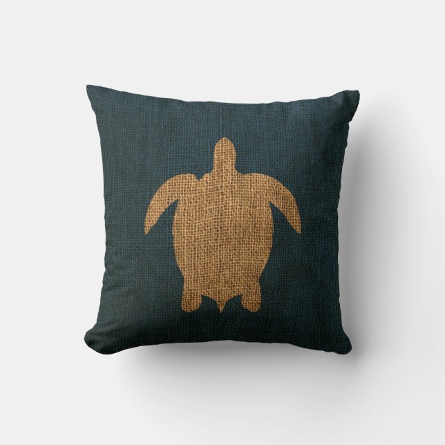 Schildkröte-rustikales Blau Kissen (Vorderseite)