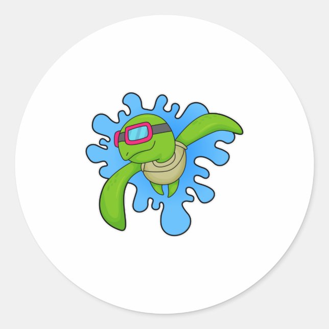 Schildkröte Schwimmen Schwimmbrille Runder Aufkleber (Vorderseite)